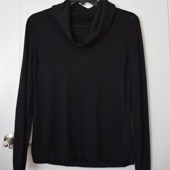 Women's Black Metallic Turtleneck- Size L - Picture 1 of 5